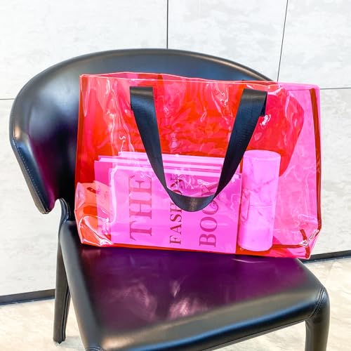Pink-Large Clear Tote Bag - TSA Approved 15.75"x12.6"x4.33" Shoulder Purse, Waterproof Stadium Bag for Concerts, Travel & Gym,PVC Beach Bags Clear Work Tote(Pink)4