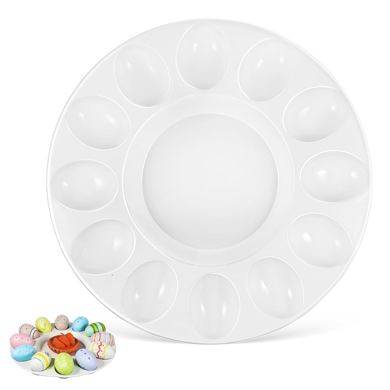 Plato de cerámica para huevos rellenos 12 compartimentos diseño clásico 2