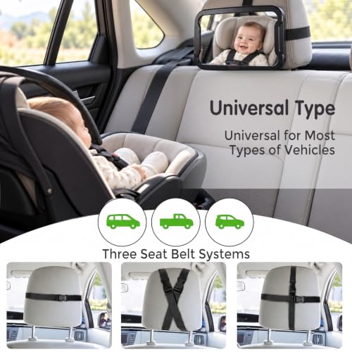 Miniatura 6 de Vinabo Espejo De Coche Para Bebé, A Prueba De Roturas, Espejo De Coche Ajustable A 360 , Asiento Trasero De Bebé, Adecuado Para Todo Tipo De Reposacabezas