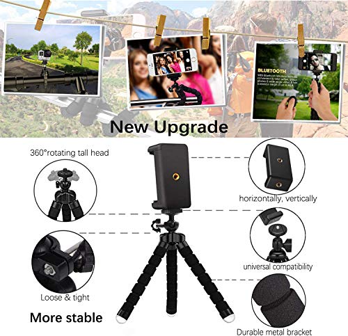 Zommuei Mini Trípode, Trípode Móvil Flexible con Bluetooth Control Remoto y Adaptador Smartphone, Piezas Gopro Portátil Trípode con Tornillo 1/4'' para iPhone, Samsung, Huawei, GoPro Cámara Digital