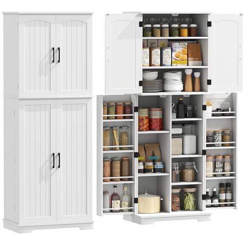 HOMCOM Buffet Haut Cuisine, Armoire de Cuisine, vaisselier, 4 Portes, 10 Compartiments, 8 Porte-épices et étagères réglables, Meuble de Rangement pour Salon, Salle...