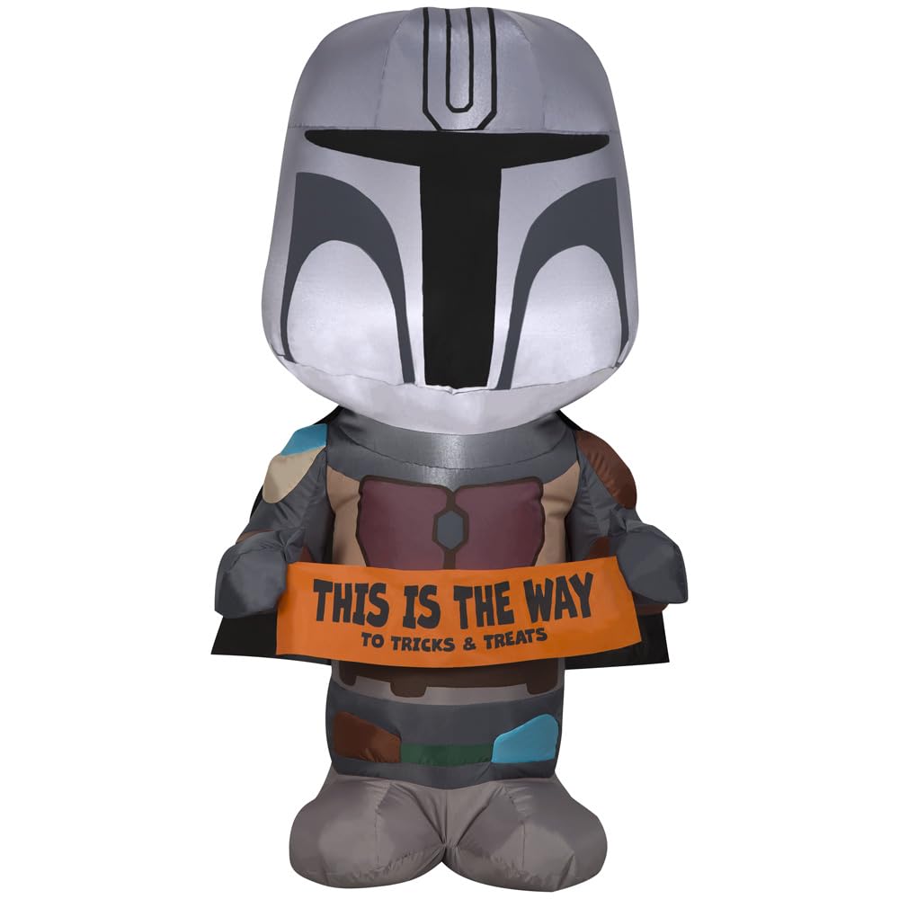 GemmyAirblown Inflatable Mandalorian w/Banner Star Wars, 3.5 ft Tall, Multi