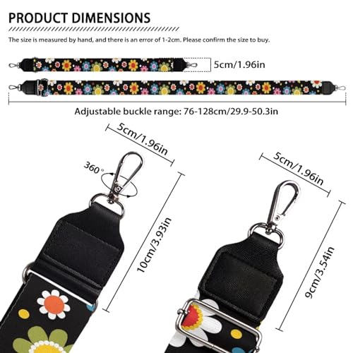 Image of TODIYADDU Colorful Hippie Flower Bag Straps Replacement Crossbody Daisy Floral Wide Shoulder Strap for Women Students Office Workers Suitable for Crossbody Bag Handbag Computer Bag Guitar Nice Gifts