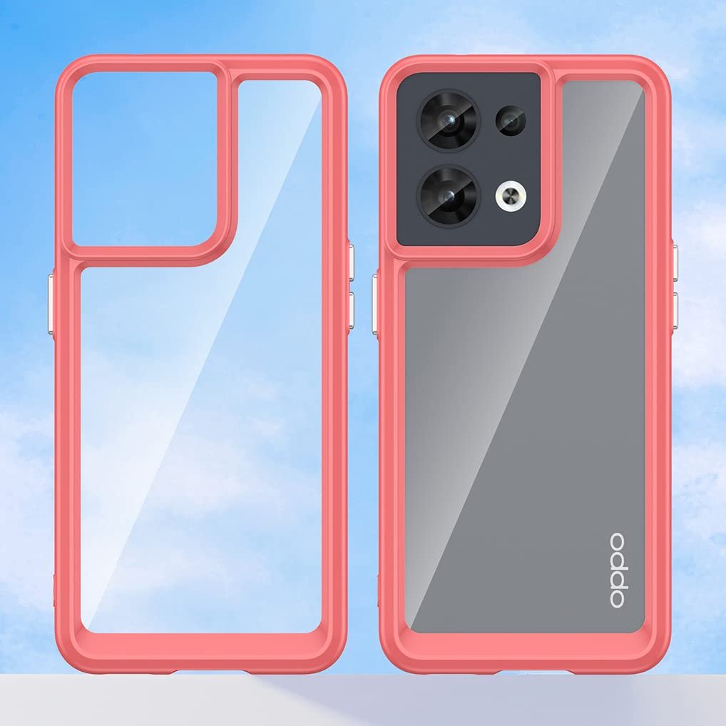 HAOYE Trasparente Cover per OPPO Reno 8 Pro 5G (Reno8 Pro 5G), Disegno del Bordo Colorato Ultra Sottile Elegante Case Rugged Silicone PC Dorso Duro + TPU Bumper Antiurto Custodia, Rosso