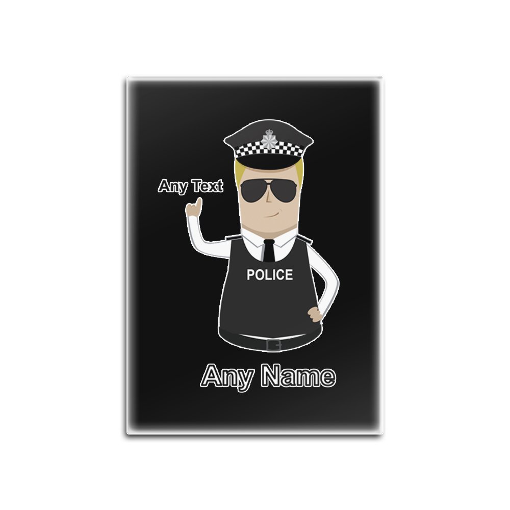 Unigift Black Personalised Gift - Police Constable/Sergeant / (Chief) Inspector Glass Fridge Magnet (Police Design Colour) Name Message Unique Pad Pc Sgt Insp Cid Ds - Blonde Policeman Hat Cap - Detective