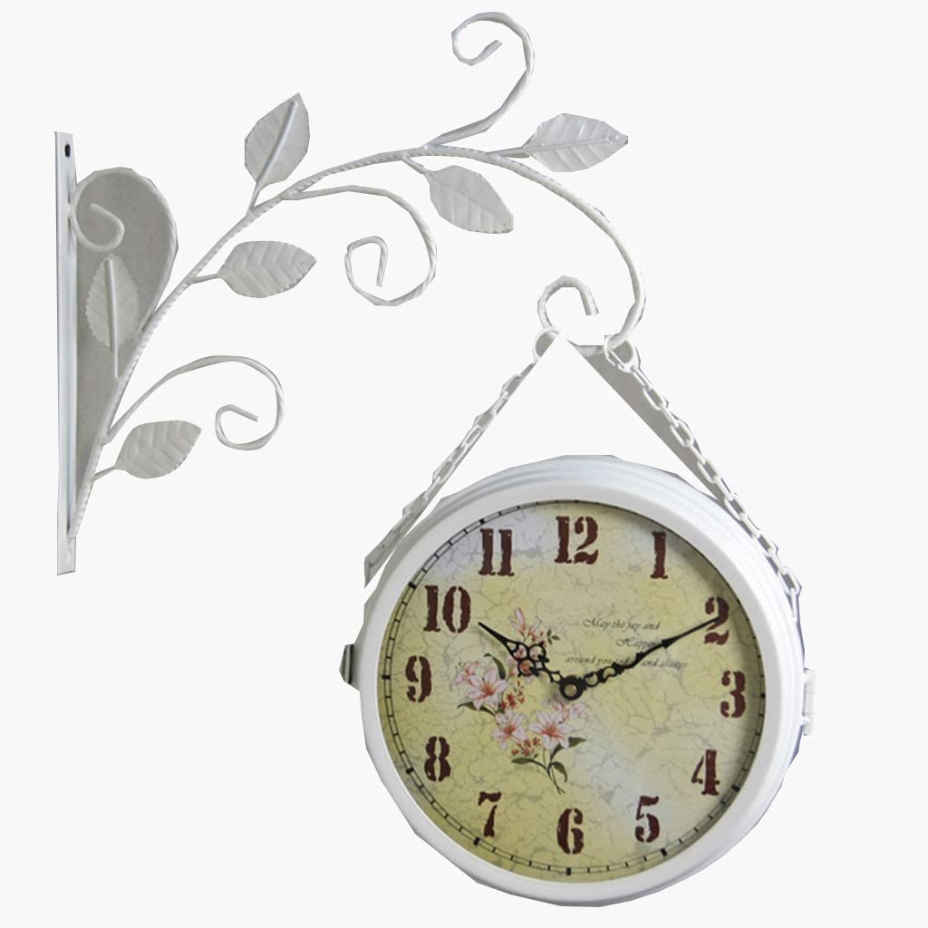 Horloge murale muette double face fer forgé 30.5cm sans bruit