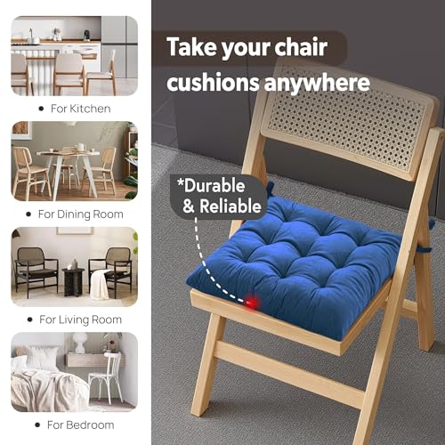 Image of Kuber Industries 2 Pcs Heavy Velvet 16 Inch Chair Pad Cushion with Drawstrings for Dining, Office & Home | Soft Seat Pad | Support for Long Sitting | Navy Blue