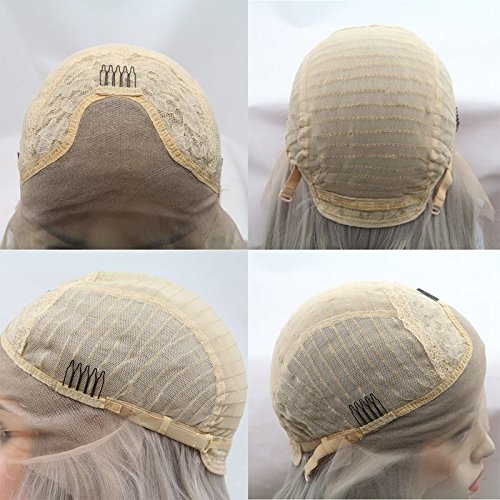 Miniatura 7 de Xiweiya Pelucas largas onduladas de cuerpo mixto, rubio dorado, peluca de encaje frontal, peluca de cabello sintético ondulado natural resistente al