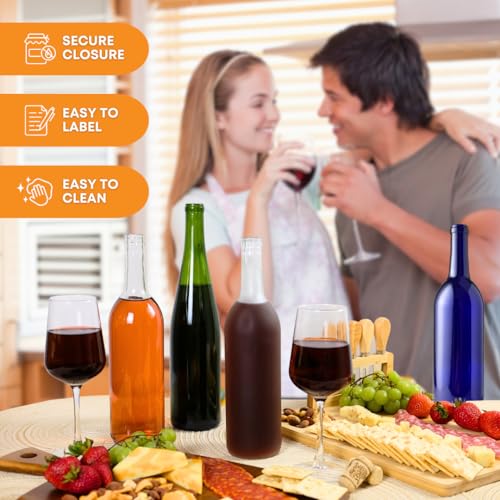 FastRack 750 ml Clear Bordeaux Wine Bottles (Pack of 12) Screw top finish with 12 Black PLASTIC caps | W5 Flint Flat-Bottomed Glass Bottles Ideal for Wine Making and Storage by FastRack - Image 2