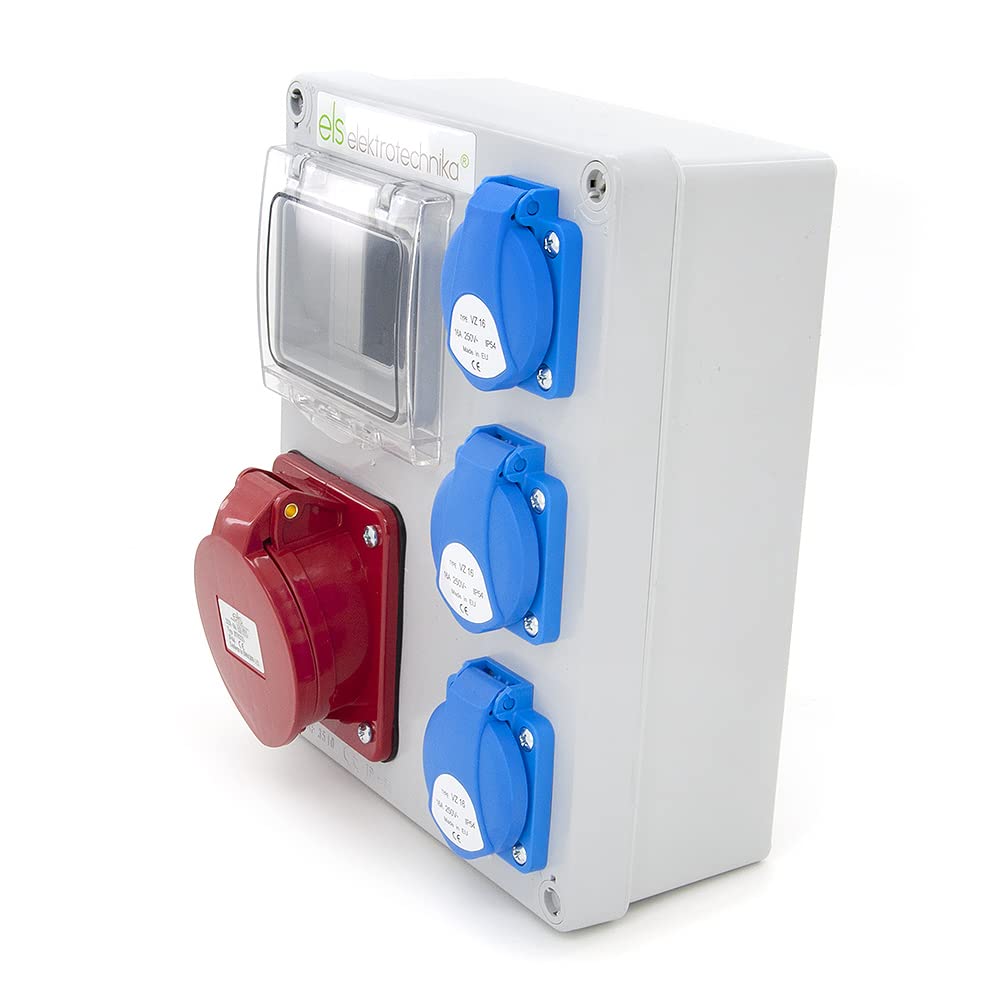 ELS Elektrotechnika Distributore di corrente da parete, vuoto, 3 x 230 V e 1 x CEE 32 A per retrofit con dispositivi modulari, cablaggio, per interni ed esterni