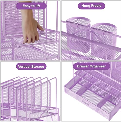 Image of Marbrasse Desk Organizers, 4-Tier Mesh Desk File Organizer with 5 Vertical File Holders and 2 Pen Holders, Multifunction Desktop Organizer,Desk Organizers and Accessories for Home Office (Purple)