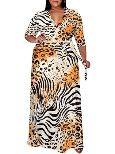 Image of SUZONANA Plus Size Maxi Dresses for Curcy Women Casual Loose 3 /4 Sleeve Long Dress with Belt