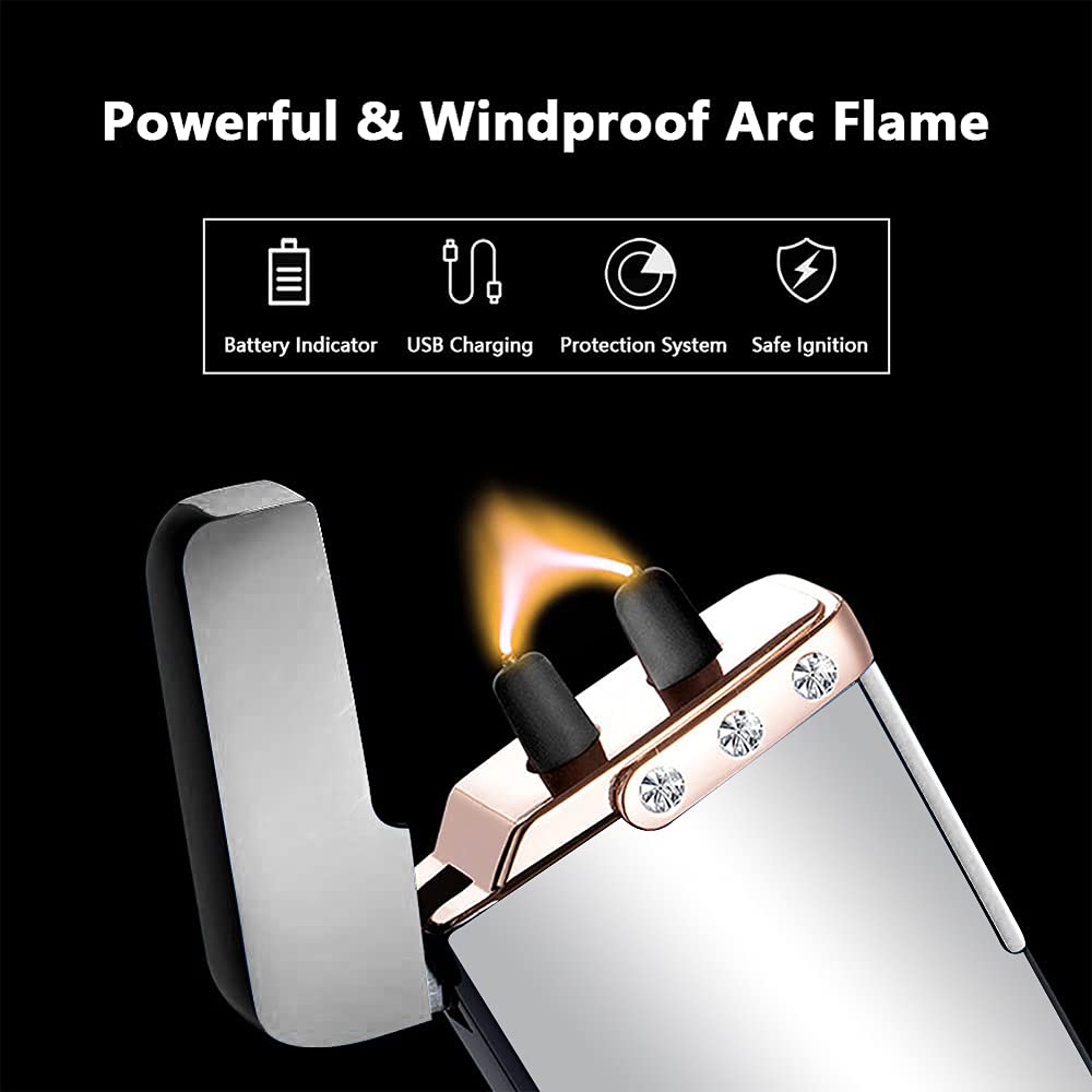 Accendino elettrico antivento ricaricabile USB al plasma fiamma accendino con indicatore di batteria, design opaco, ideale per campeggio, barbecue e uso esterno – Funzione 2 in 1