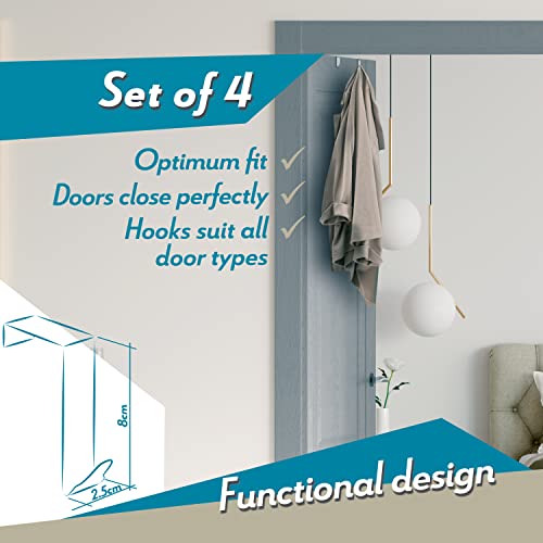 Menz Over Door Hook 6 Pack Silver, Stable Overdoor Hanger. Rust-Free Door Hangers for Clothes 4.6cm Fit. 15kg Coat Hanger - Image 3