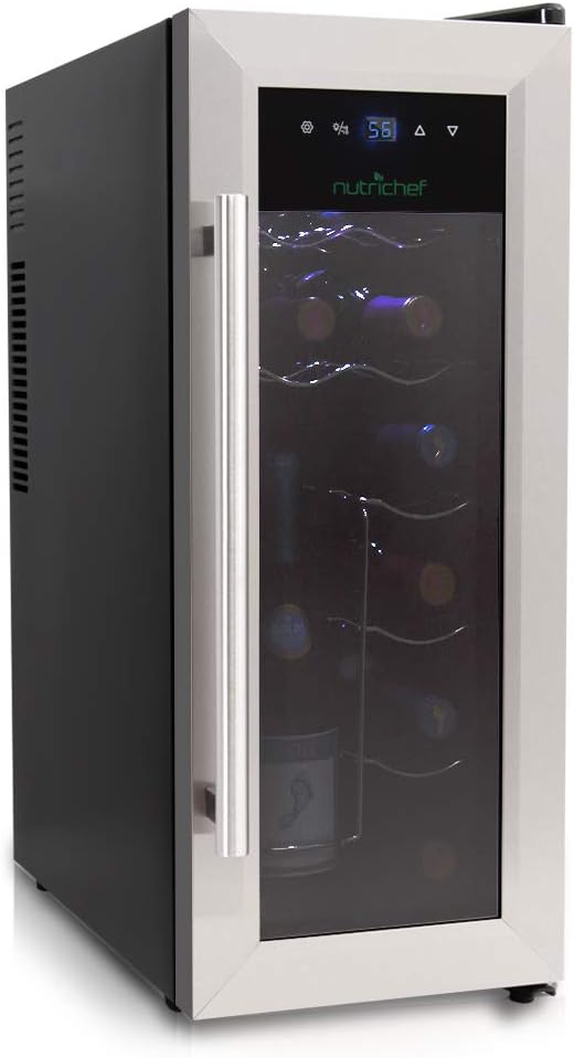 NutriChef 12 Bottle Thermoelectric Wine Cooler / Chiller Counter Top Red And White