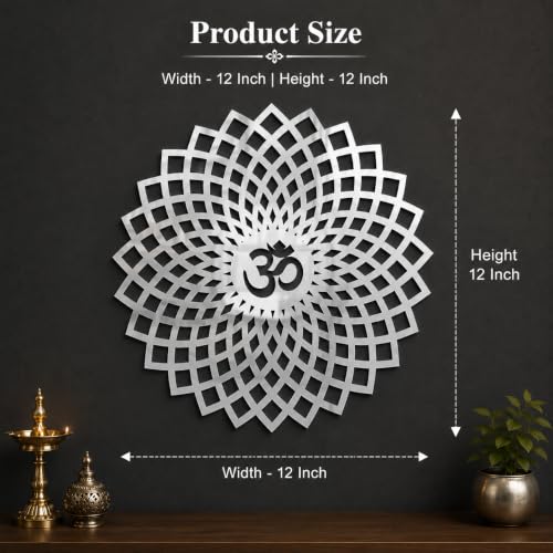 Image of Mandala Om 3D Acrylic Mirror Wall Sticker | Silver Decorative Om Wall Art for Living Room, Hall, Bedroom, Kids Room, Home & Office | Self-Adhesive Spiritual Mirror Wall Decor