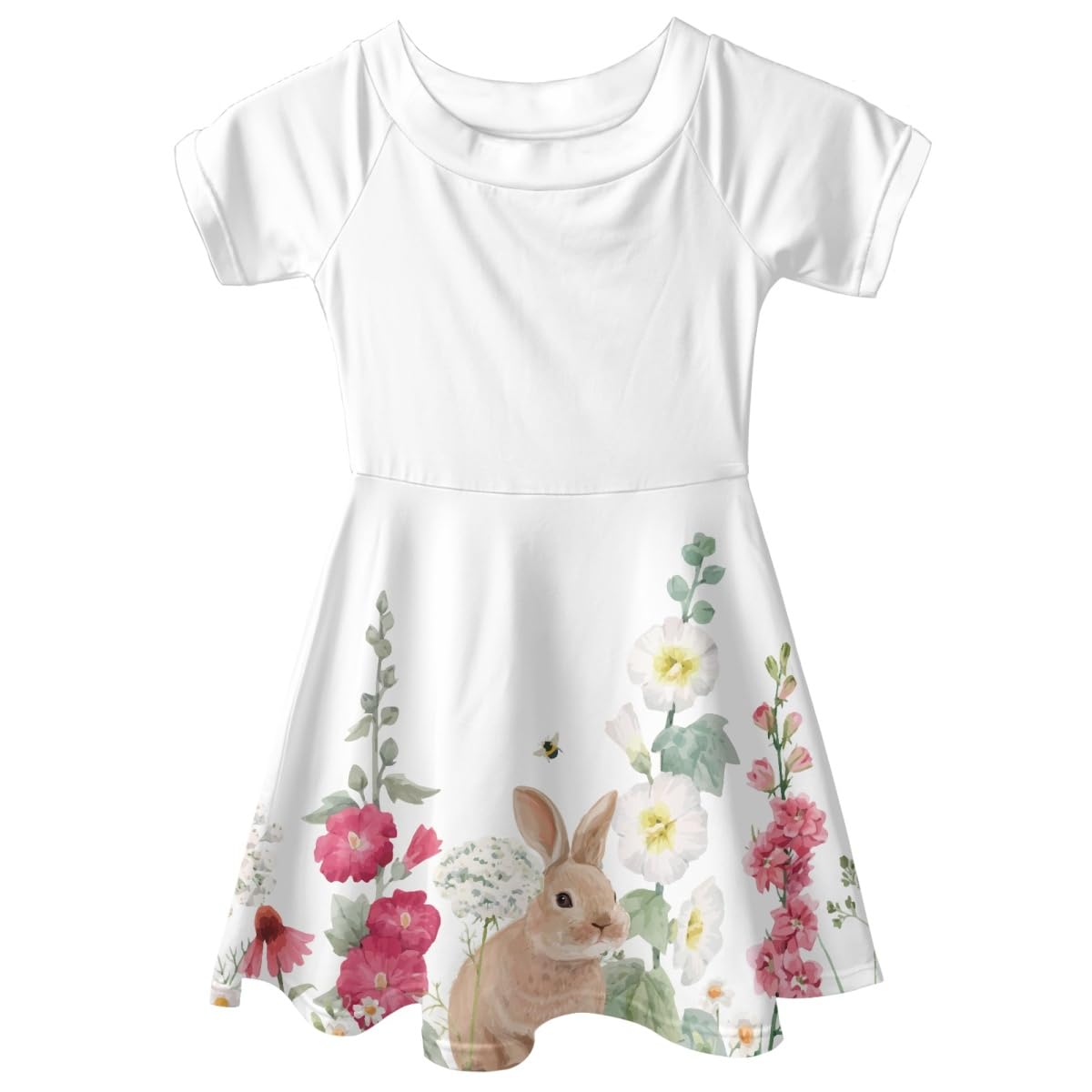 Chickwin Vestido Niña 4-14 Años Ropa Niña para Verano, Vestidos Niña Fiesta de Cuello Redondo, Mono Niña Vestir Vestido Conejo de Colores Niña Manga Corta - Casual & Banquetes