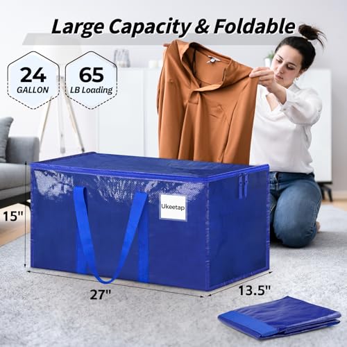 Image of 8 Pack Extra Large Heavy Duty Moving Bags, Blue Storage Bins with Lids, Reinforced Handles & Heavy-Duty Zippers Moving Boxes Storage Bags Totes for Clothes Packing, Dorms, College Supplies, Blue