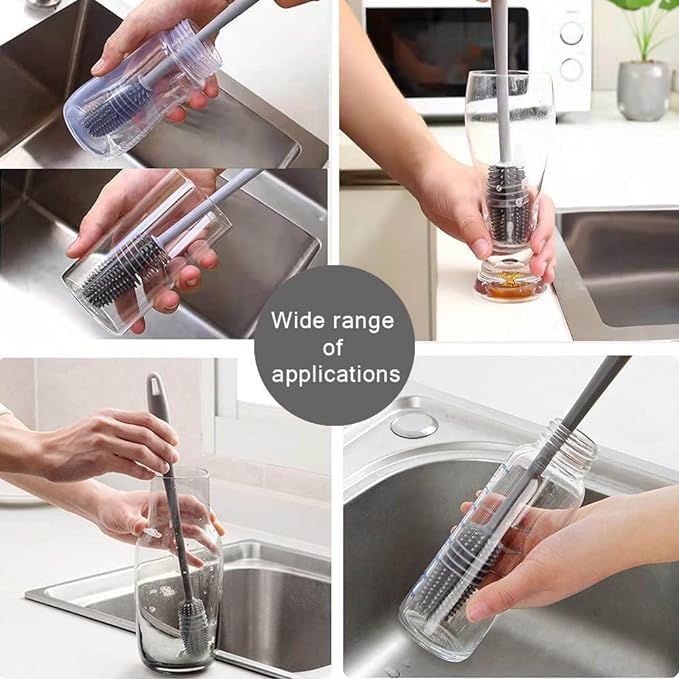 Sarthu Bottle Cleaning Brush Silicone Long Handle, Cup Lid Cleaner Brush.Multifunctional Brushes for Water Bottles, Straws, Windows, Grooves, Keyboards Efficient Cleaning Tools (Multicolor Pack of 2) 1