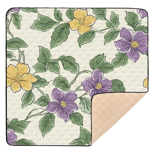 BOESI Doodle Colorful Flower Pattern Baby Play Mat, 50“ X 50” Washable Folding Crawling Mat, Baby Floor Mat, Soft, Thick, Non-Slip