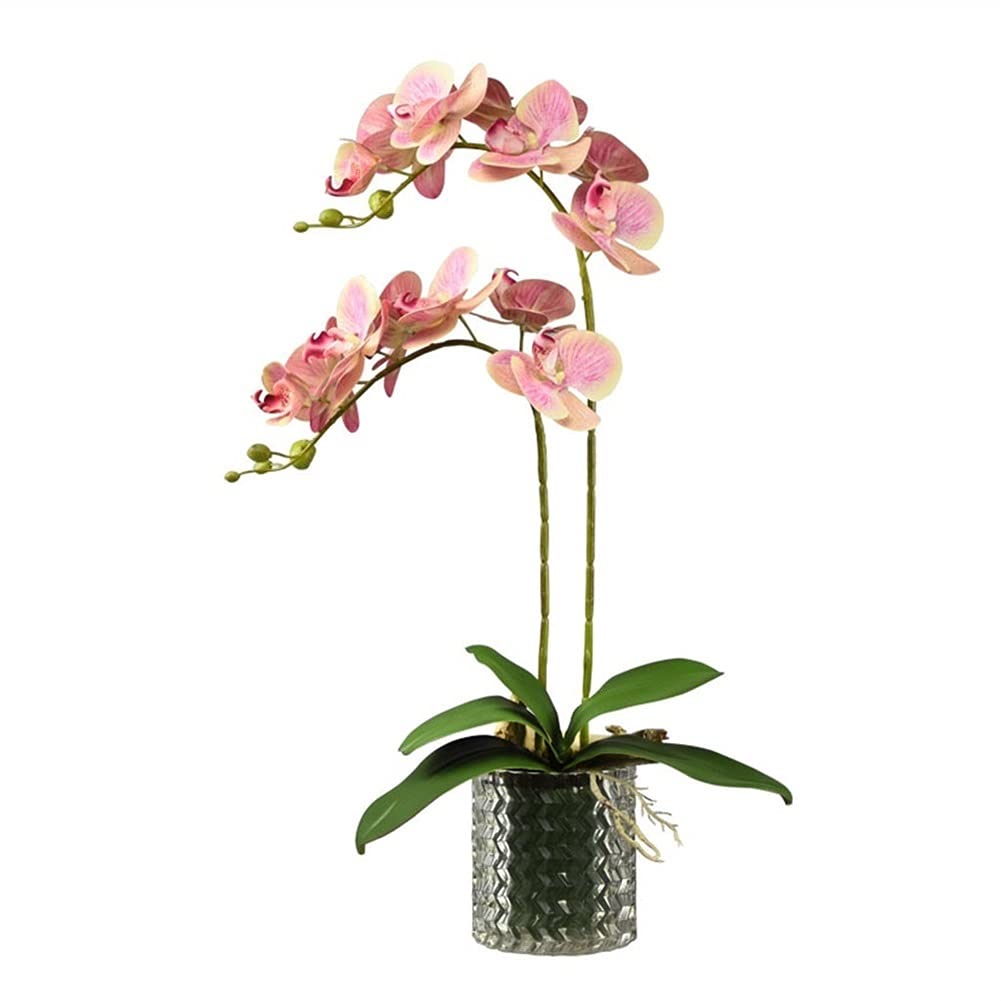MYUYEE Artificial Flower In Pot Orchid Artificial Flower With Vase Fake Phalaenopsis Faux Plants For Home Decor Living Room Decoration Pink Artificial Ower Arrangement(Light Pink)