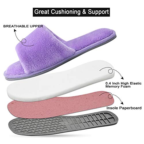 Image of DL Open Toe Slippers for women Indoor, Cozy Memory Foam Womens House Slippers Summer Slip On, Comfy Soft Flannel Womens Bedroom Slippers Slide Breathable Size 5-6 7-8 9-10