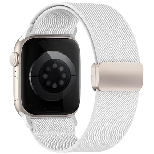 Image of Stretchy Band Compatible with Apple Watch Bands 40mm 38mm 41mm 42mm 44mm 45mm 46mm 49mm Women Men,Strong Magnetic Clasp Elastic Sport Strap for iWatch Series 11 10 9 8 7 6 5 4 3 2 1 Ultra SE /White