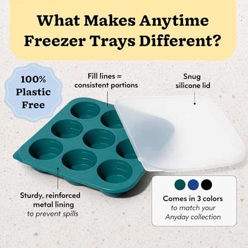 Image of Anyday 2-Tbsp Silicone Freezer Tray with Silicone Lid for Baby Food, Sauces, Garlic, Herbs | Plastic-Free Freezer Molds | 1 Oz Baby Food Puree Ice Cube Tray Reusable