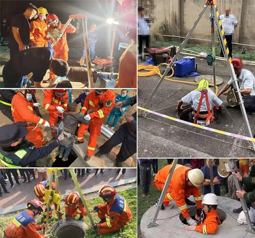 Rescue Tripod Safety Fire Rescue Tripod Tools, Standing Wellhead Tripod Kit, 15m Length Winch Moving Rescue Equipment, Fall Protection Bracket for Wellhead