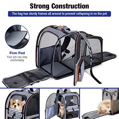 Image of Large Cat Backpack Carrier Expandable Pet Carrier Backpack for Small Medium Cats Fit Up to 18 Lbs, Foldable Puppy Backpack Carrier for Travel, Hiking (Striped, 14.2 inchL x 11.8 inchW x 17.3 inchH - XL)