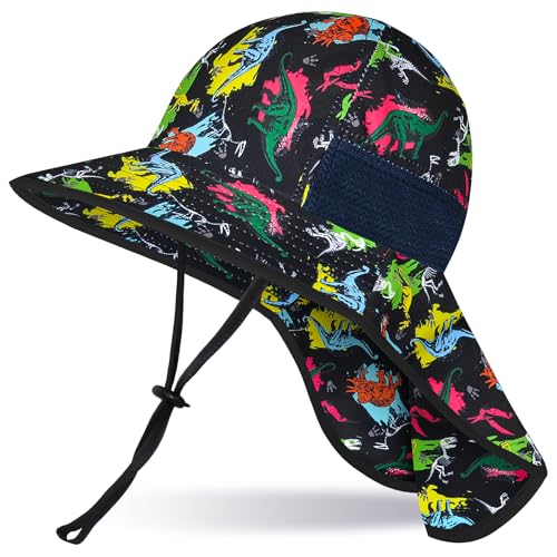 Toddler Baby Sun Hat Kids Summer UPF 50+ for Boys Girls Adjustable Beach Hats with Bucket Wide Brim Age 3-8 Years Dinosaur
