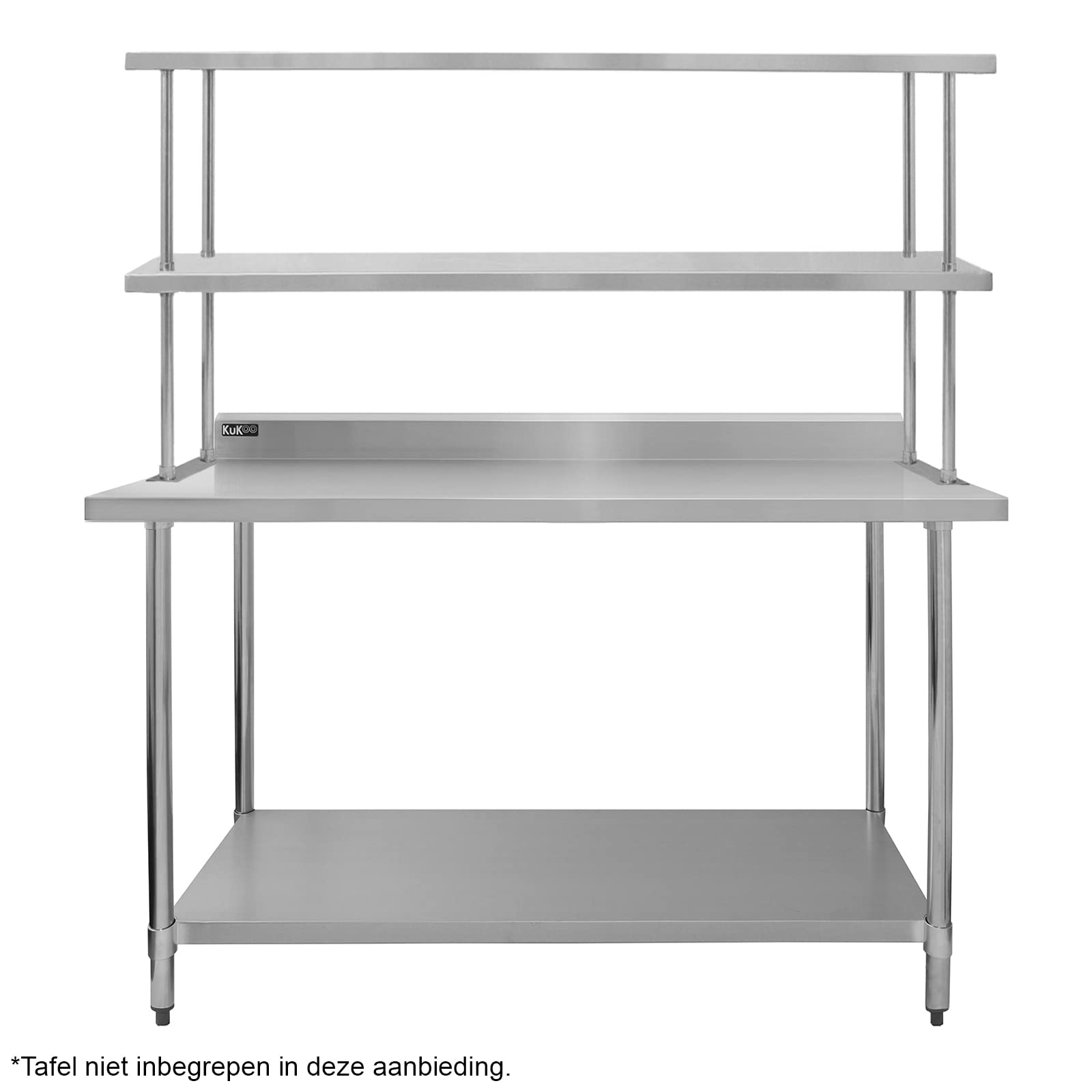 Kukoo - Ripiano con Mensole per Tavolo in Acciaio Inox da Cucina Ristorante, Acciaio Inossidabile Resistente alla Corrosione per Albergo Bar Hotel Catering Pub Largo - Doppia - 150cm