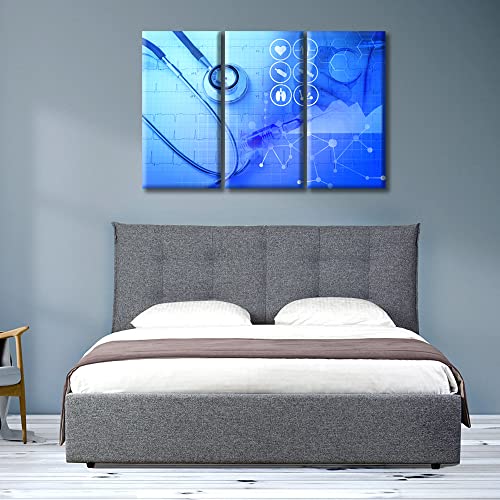 Image of TUMOVO 3 Piece Wall Decor Medical Stethoscope Medical Examination Poster Canvas Paintings for Bedroom, Bathroom, Office. Clinical Laboratory Print on Canvas Framed Ready to Hang (42 inch Wx28 H)