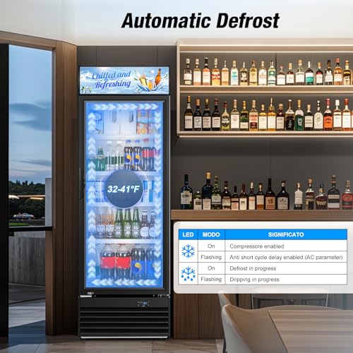 Image of Commercial Beverage Refrigerator, 24 Inch Beverage Fridge, 15 Cu. Ft. Drink Fridge, Display Refrigerator Glass Door, Commercial Display Fridge with Customizable Light Box for Shops, Restaurants, Bars