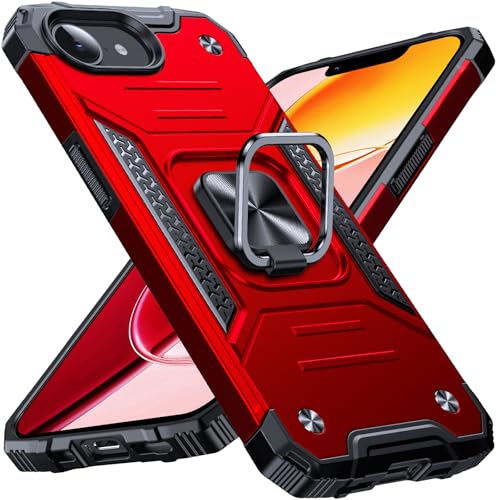 Image of Anqrp Heavy Duty Case for iPhone 17e /16e Case with Enhanced Ring Holder Grip Stand, Military Grade Shockproof Rugged Drop Protective Silicone Hard Slim iPhone 17e /16e Phone Case Cover,Corail Red