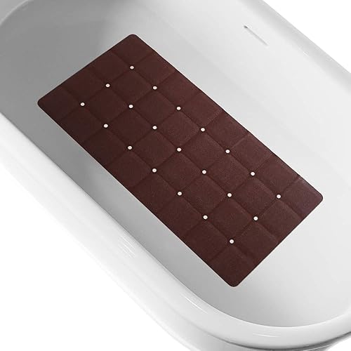 Tapete de baño plegable de silicona antideslizante sin ventosas para bañera texturizada y bañera reglada (chocolate, 28 x 14 pulgadas)