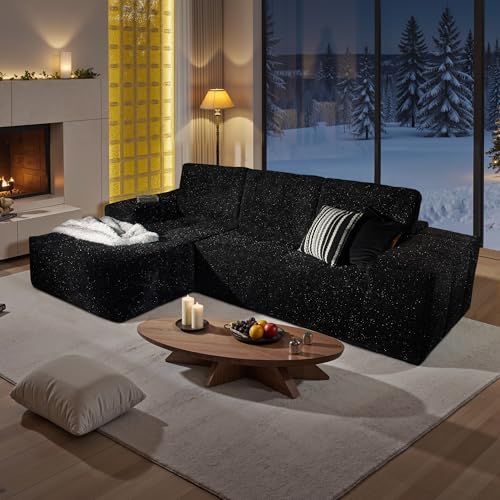 Image of 114 inch Glitter Cloud Sectional Couch with L-Shape Chaise, Modern Boneless Couches for Living Room, Fluffy Tufted Deep Seat Modular Sofa in a Box No Assembly