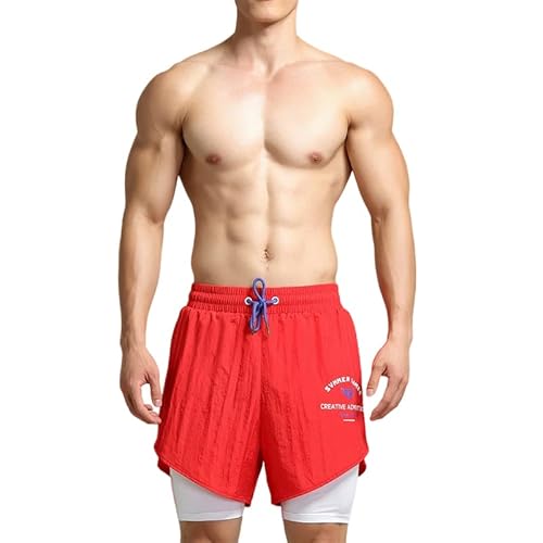 Rane Sports Short de sport pour homme 2 en 1 pour entraînement à séchage rapide, short de marathon sans poches, rouge, M Cover