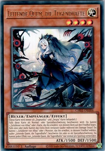 Leitende Quem, die Tugendhafte - CH01-DE006 - Ultra Rare - 1. Auflage - Deutsch - Yugioh - THE Chronicles Deck: The Fallen & The Virtuous - mit RC-Fieldcenter