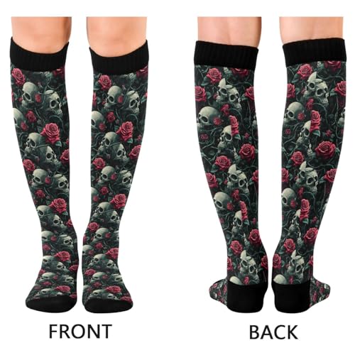 ALAZA Skeleton Red Rose Skull Blossom Compression Socks for Women Men Circulation Long Socks Running Athletic Cycling 1 pair2