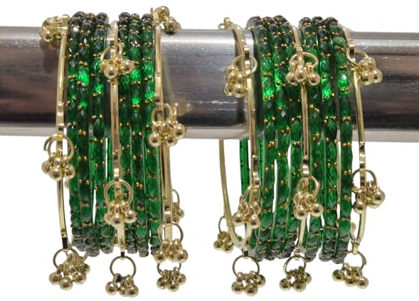 kashmiri ghangharoo glass bangle Set For Women And Girls | Light Weight Bangles | Traditional Transparent Fancy Glass Chudi Set for Wedding, Party (18 Bangles)