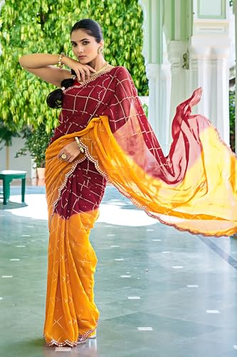 Image of MIRCHI FASHION Saree for Woman Georgette Floral Printed | Lightweight Comfortable Sari for Regular Social Wear and social visits