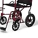 Medline Lightweight Foldable Transport Wheelchair with Handbrakes and 12-Inch Wheels, Red Frame, Black Upholstery