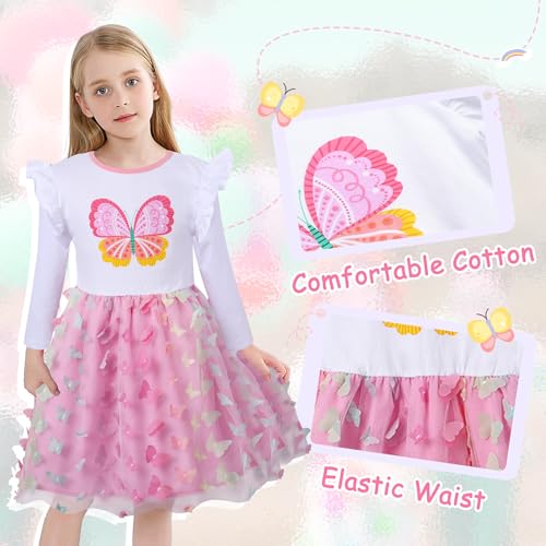 VASCHY Party Dress for Girls, Cute Tulle Dress Ruffle Sleeve Birthday Holiday Outfit Clothes for 3-9Years3
