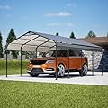 12x20 FT Heavy Duty Metal Carport, Outdoor Galvanized Steel Garage Carports Canopy Shelter with Reinforced Base for Cars Trucks SUVs Boats