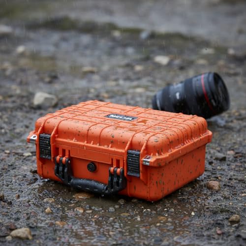 Image of MEIJIA Portable All Weather Waterproof Protective Case,Hard Case,Camera Case With Customized Fit Foam,Fit Use of Drones,Camera,Equipments,Pistols,13.35 x11.63x5.98inches (Orange)