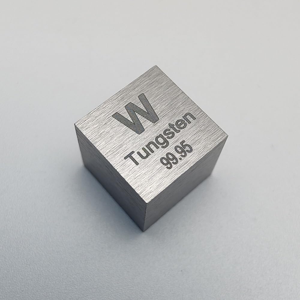 Tungsteno Metallo Cubo, 99.95% Purezza, 10mm × 10mm × 10mm, Inciso Elemento Simbolo