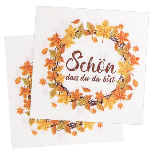 LOHAME 40 Stück Herbst Servietten Schön Dass Du Da Bist Tischdeko 33 x 33cm Herbstkranz Papierserviette Ahornblatt Herbstdeko Herbstblätter Hochzeitsservietten für Herbst Hochzeit Erntedankfest