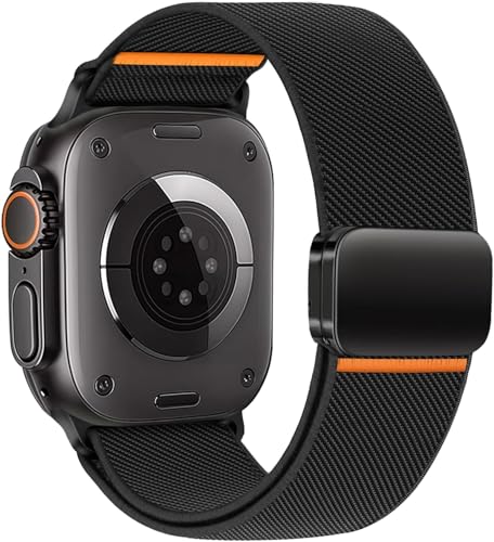 Image of GETSABLE Stretchy Elastic Sport Strap Compatible with Apple Watch Ultra 3 /2 /1 49mm 46mm 45mm 44mm, Magnetic Nylon Band for iwatch Series 11 /10 /9 /8 /7 /6 /5 /4 /3 /SE (Black)