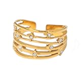 OIDIMS Vintage Layered Statement Ring for Women Gold-Tone Plated Stainless Steel Boho Imitation Crystal Finger Open Band Fashion Design Rings Comfort Fit Charm Wedding Cocktail Party Jewelry